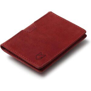 Women's Front Pocket Leather Bifold Wallet Card Dark Red Holder Thin Blocking